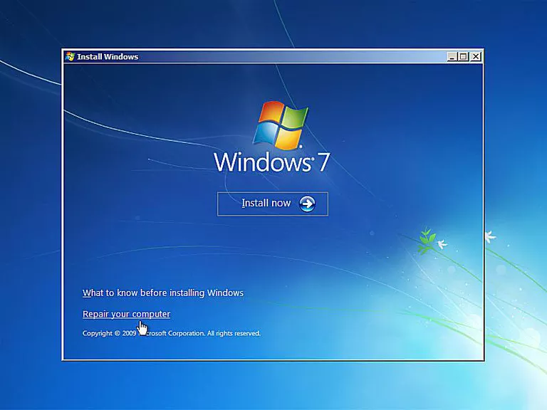 A screenshot of the Windows 7 setup repair your computer link
