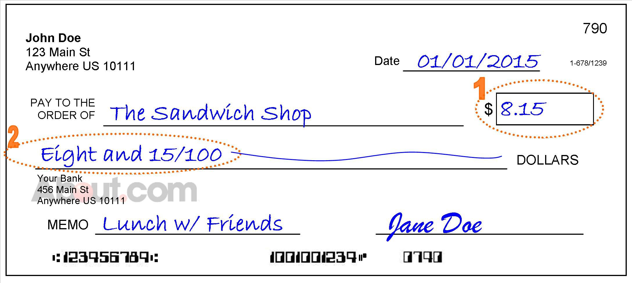 Write a Check with Dollars and Cents - Example