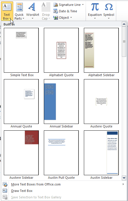 How To Insert Text Boxes In Word 2010