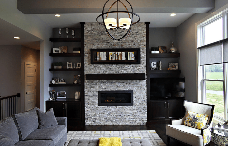 black shelves living room