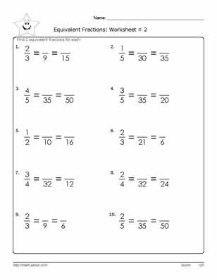 Equivalent Fraction Worksheets, 6th Grade Math