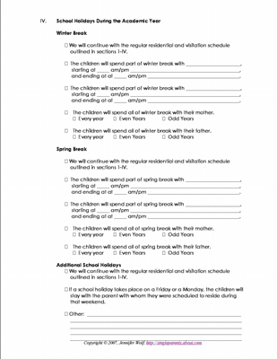 Parenting Plan Worksheets for Coparents