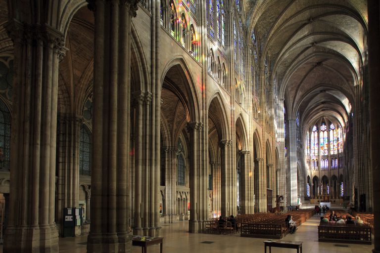 The Basilica of Saint Denis, Paris, Gothic ambulatory designed by Abbott Suger