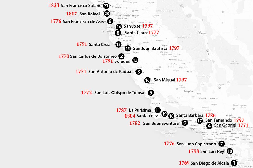 california missions map