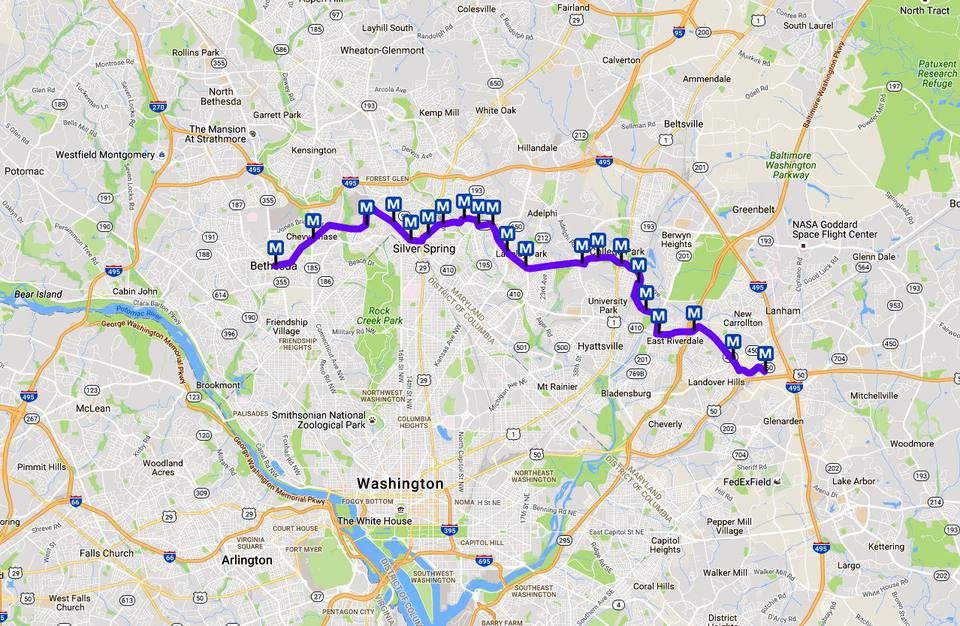 Dc Metro Purple Line Map Light Rail In Maryland