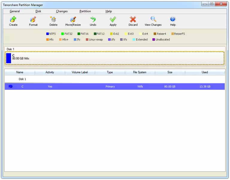Screenshot of Tenorshare Partition Manager v2 in Windows 7