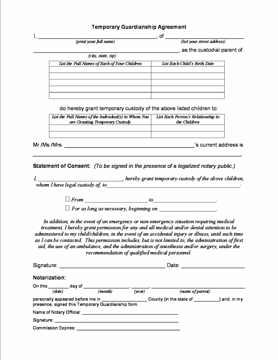 Free Printable Guardianship Forms Printable Templates 7417