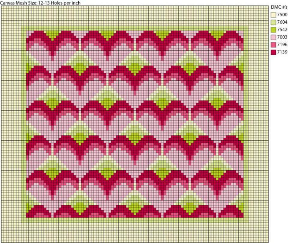 Long Stitch Hearts Needlepoint Design & BONUS Chart