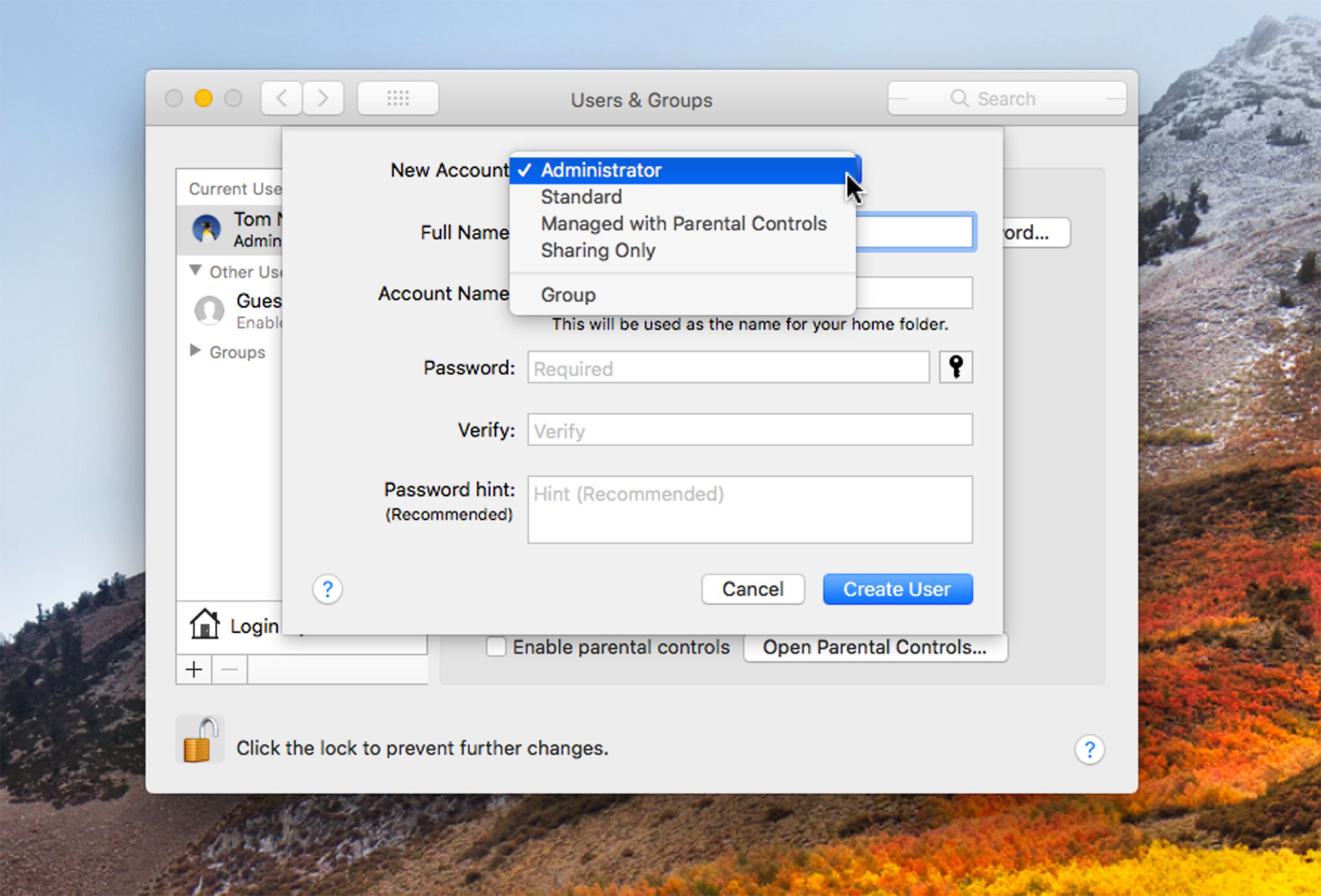 turn admin to standard accounts on mac