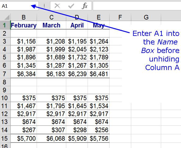 unhiding cells in excel for mac