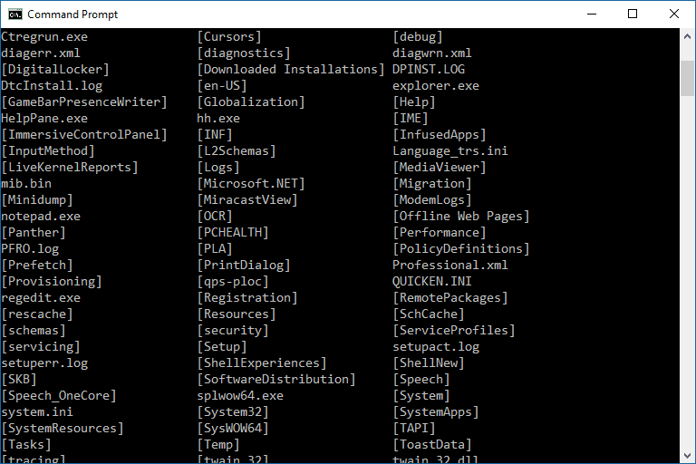 command prompt list windows 10