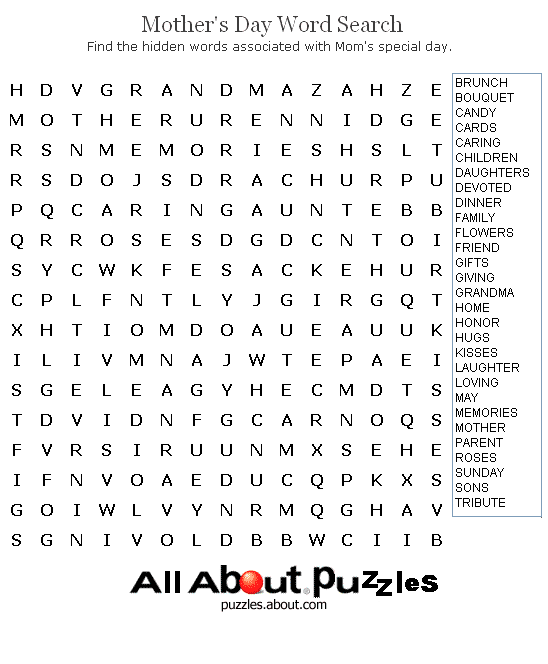 Word Search Mother's Day Printable