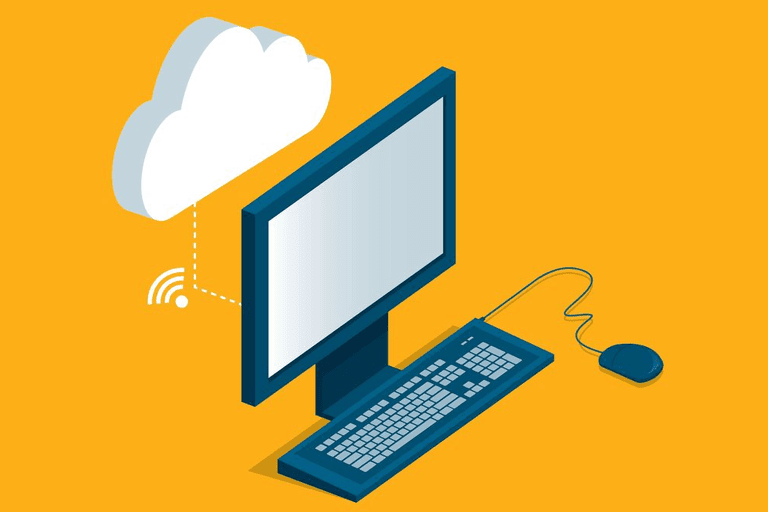 Illustration of a computer connected to the cloud
