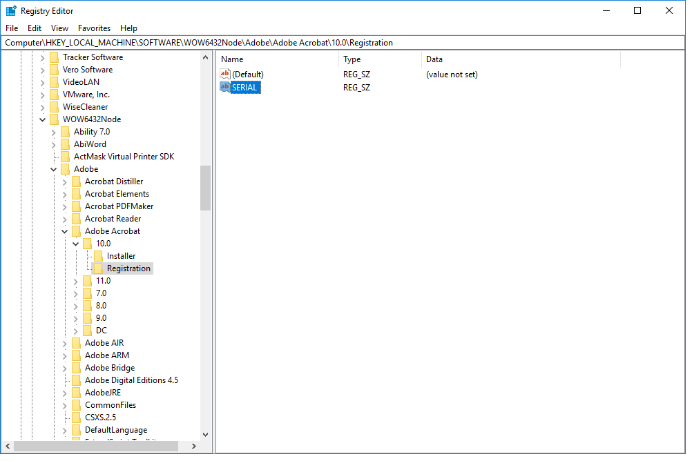Windows serial number in registry