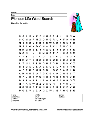 Pioneer Life Wordsearch, Crossword Puzzle, and More