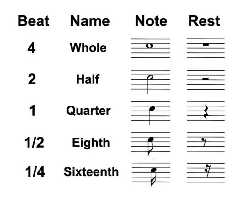 Types of Rests in Music Whole, Half and Quarter