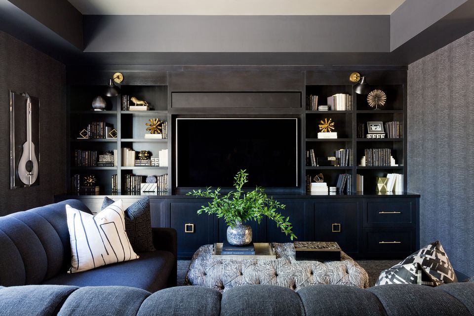 gray black blue living room