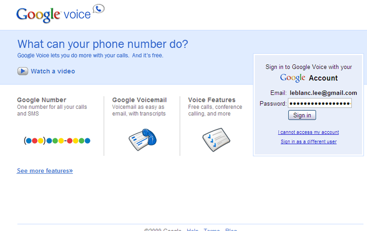 google voice sign in different email