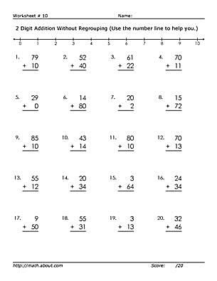 math worksheets 2 digit addition without regrouping