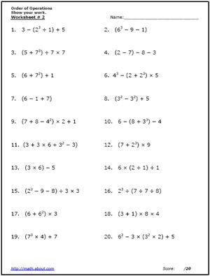 printable math ged questions sample Math Operations of or Worksheets: PEMDAS Order