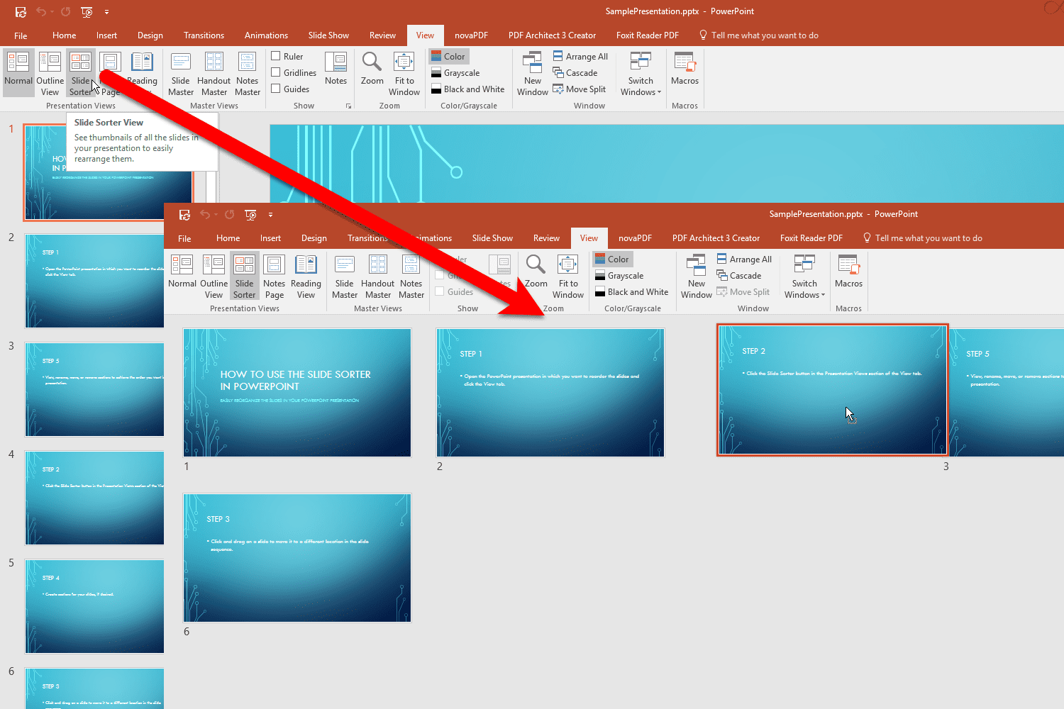 change presentation view to slide sorter