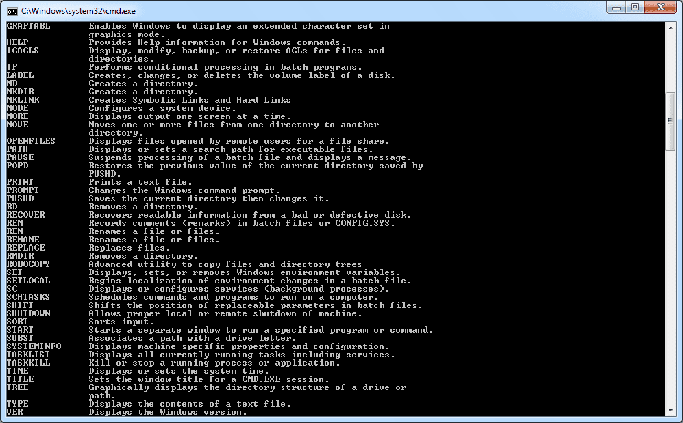 windows xp command prompt commands