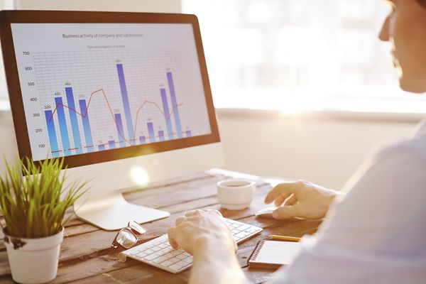 Man looking at graph on computer