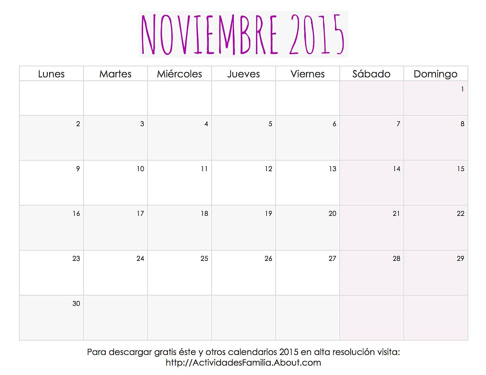 Calendario de festividades en Noviembre 2015