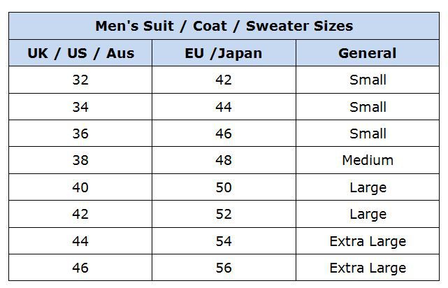 Men S Clothing Size Chart