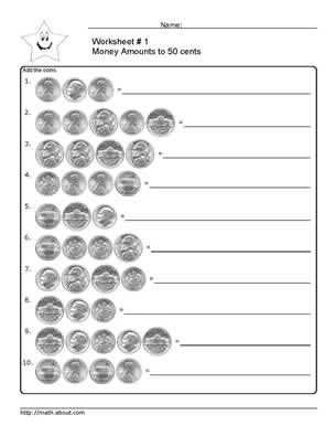 Money Worksheets. Adding coins to 50 cents. Adding money worksheets.