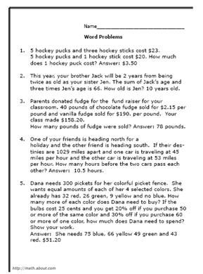 8th grade math word problems worksheets