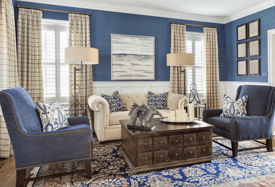 Green Tan And Navy Blue Living Room