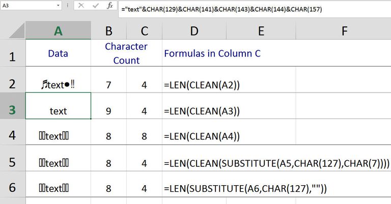 characters non sample with printable text Printable Excel Characters to Clean Remove Non Function