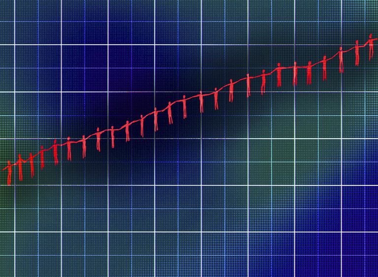 People holding hands forming increasing line graph