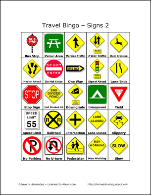 Travel Bingo Traffic Signs - Free Printables