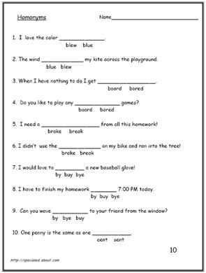 homonyms homophone worksheets