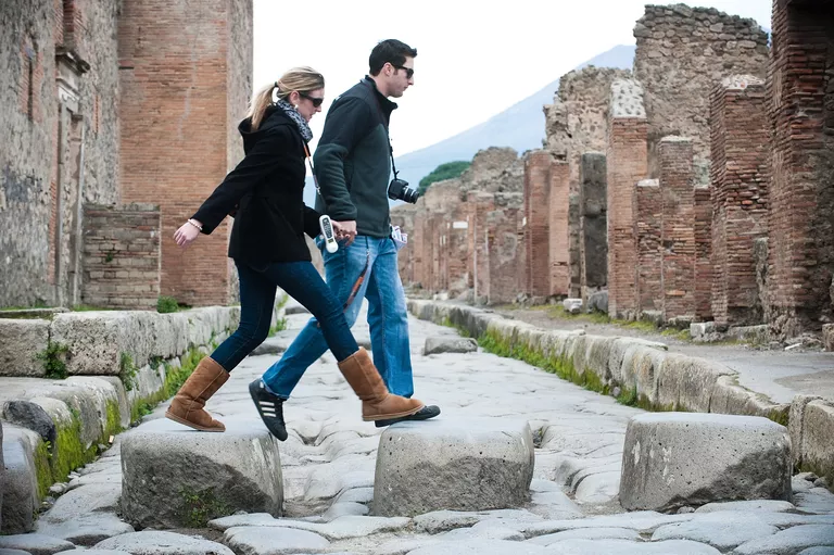 Tourists Cross the Street at Pompeii