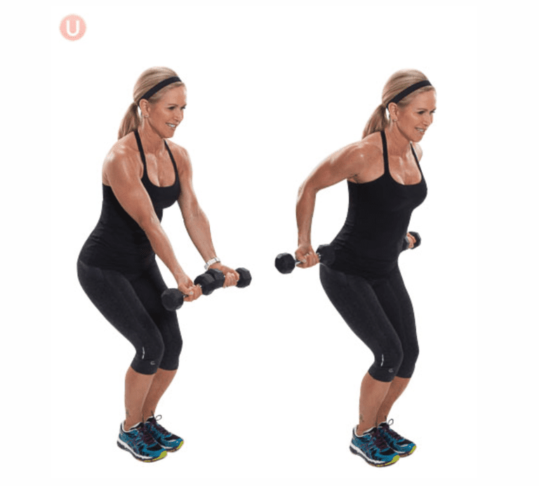 A reverse grip double arm row is helpful in building upper body strength.