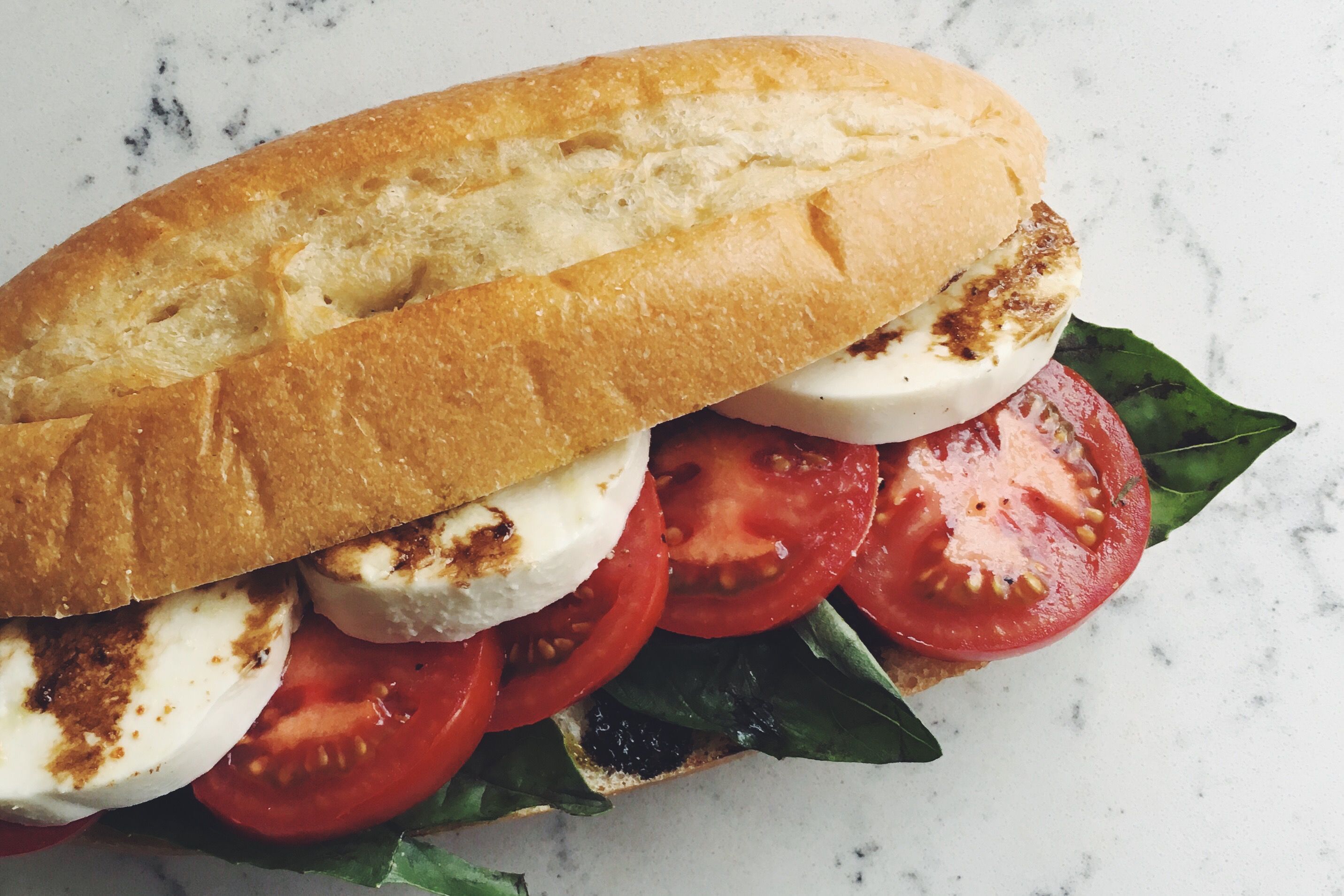 Caprese Sandwich with Tomato, Mozzarella + Fresh Basil