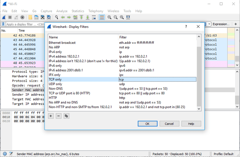wireshark filter by application