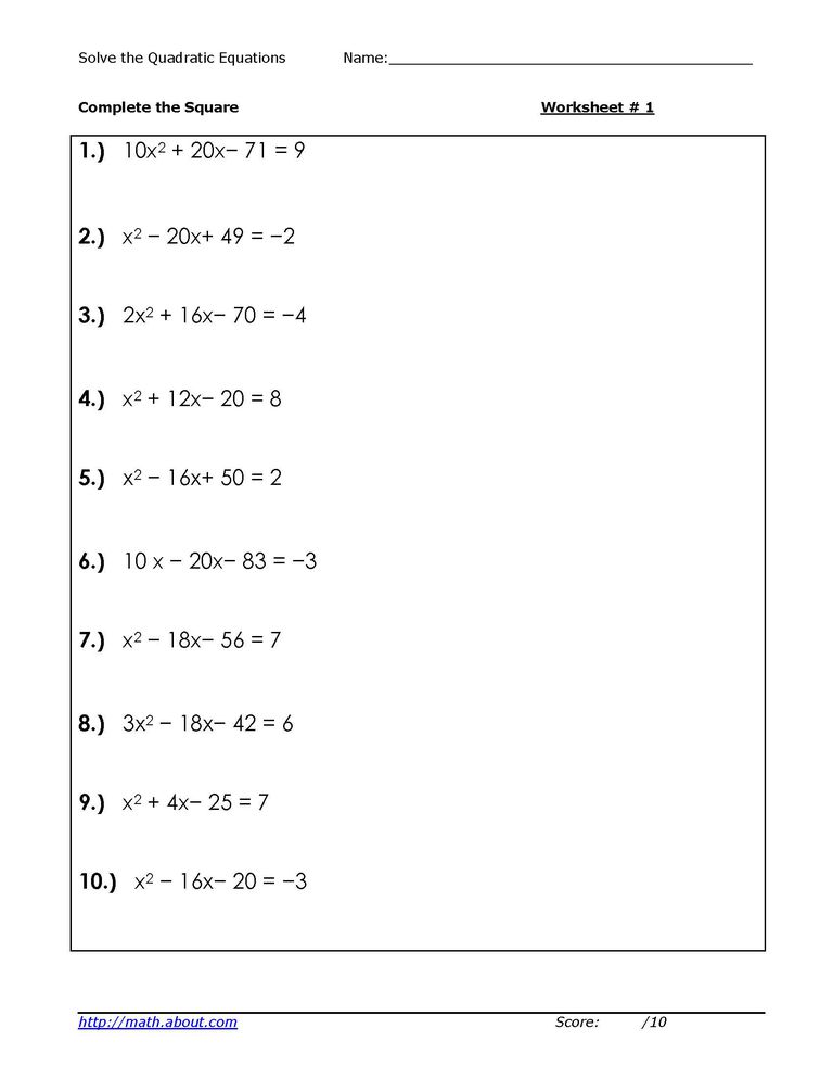 7 Best Images Of Solving Square Root Equations Worksheet Completing The Square Quadratic