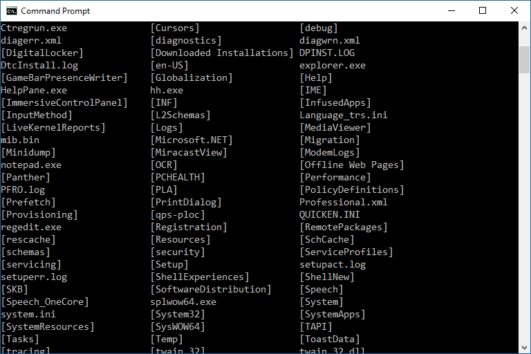 list directories windows 10 command prompt