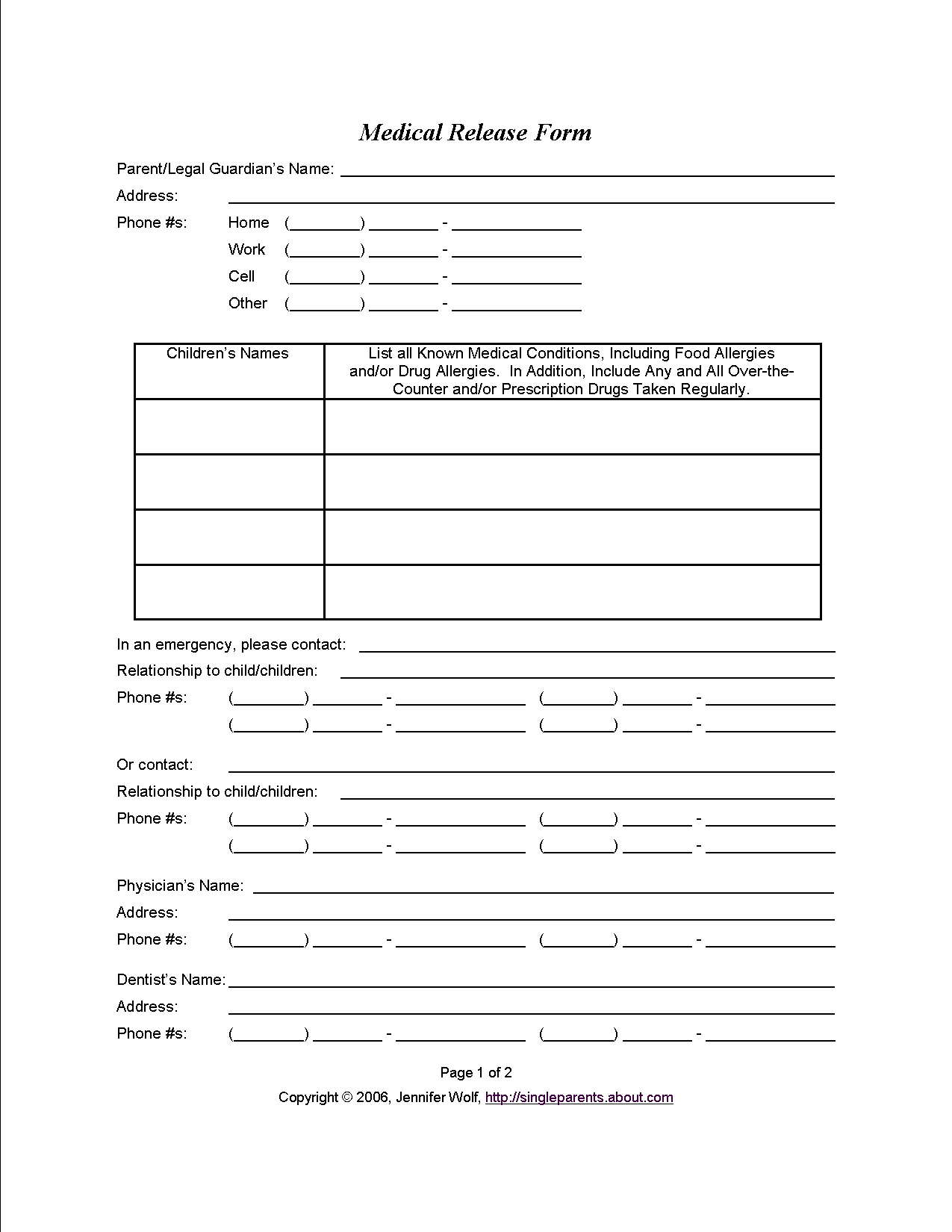 Medical Consent form