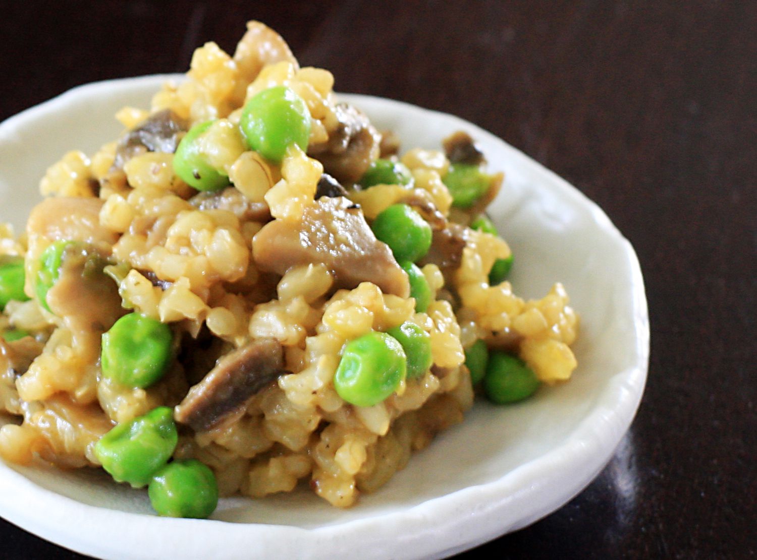 Brown Rice Risotto Recipe With Mushrooms and Peas