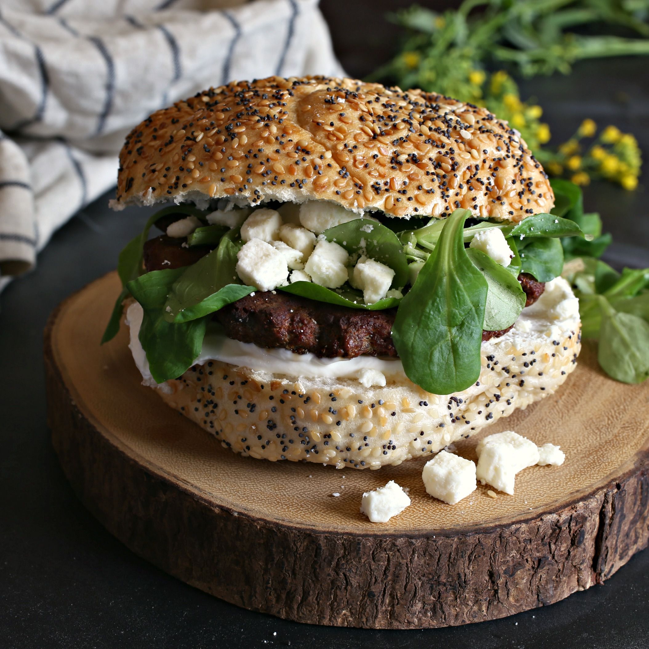 Middle Eastern Spiced Lamb Burgers with Feta and Labneh