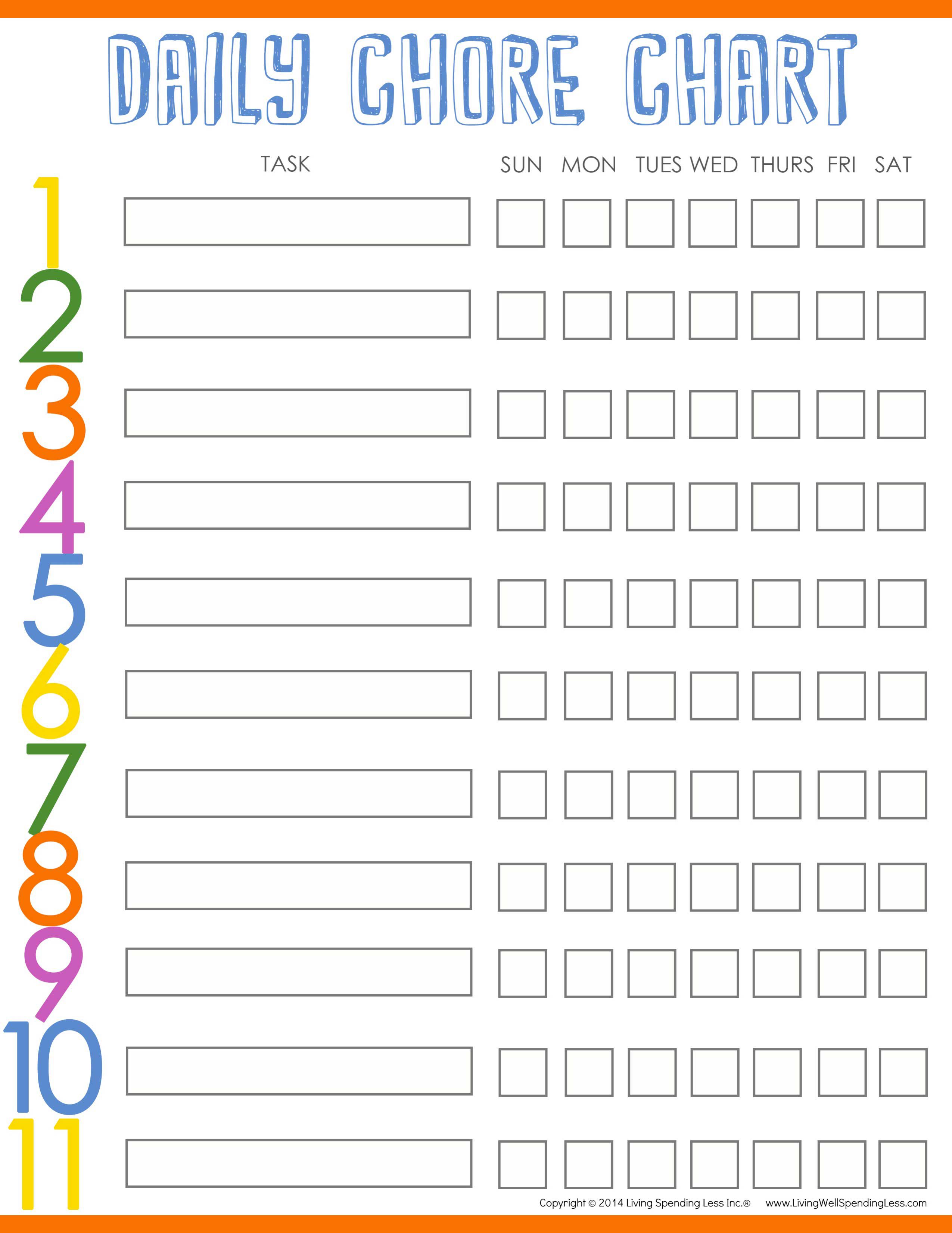 Free Printable Chore Chart Template Adults