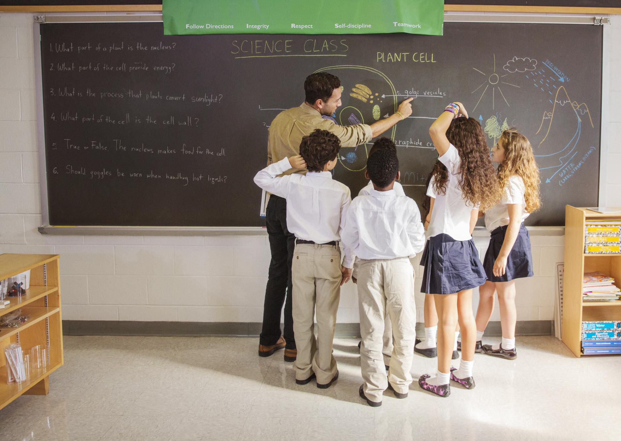 Teacher Showing Students Diagram on Chalkboard