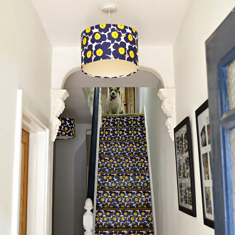 marimekko lamp and stairs