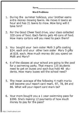 math word problem solving worksheets