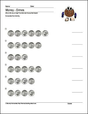 Math and Money Worksheets - Counting Dimes